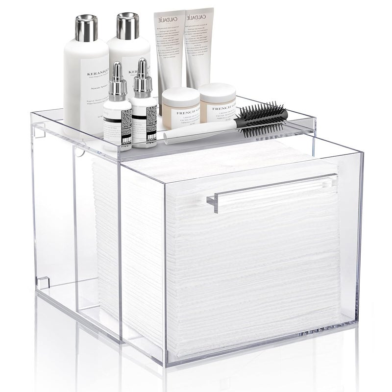 TAINESS Disposable Facial Towels Storage Box - Acrylic Container Compatible With Clean Skin Club Clean Towel XL - Wall-Mounted Makeup Organizer With Drawer (Excluding Facial Towels) - Image 1